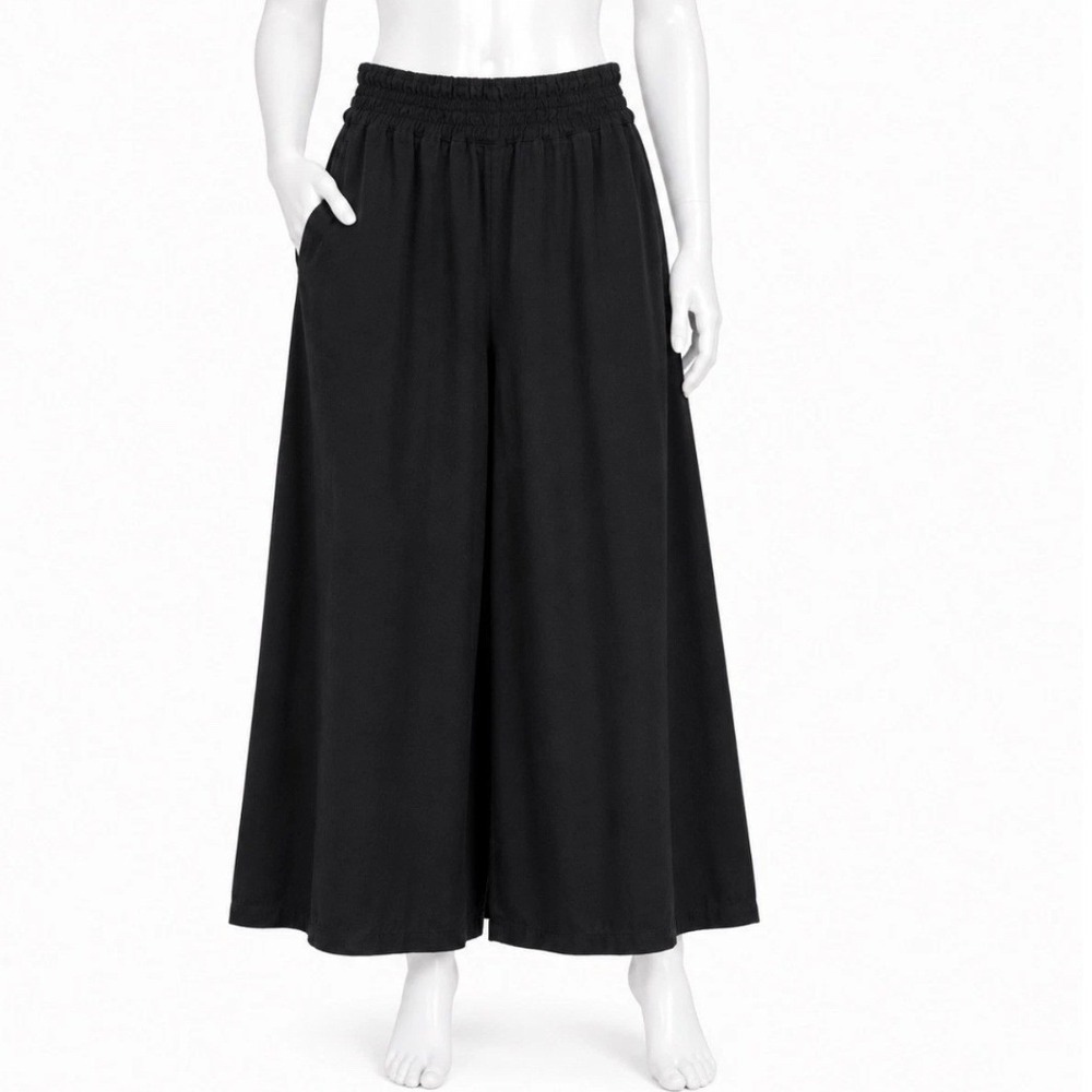 Anthropologie Somerset Black Linen Wide Leg Pants Women's Medium Smocked Pull On